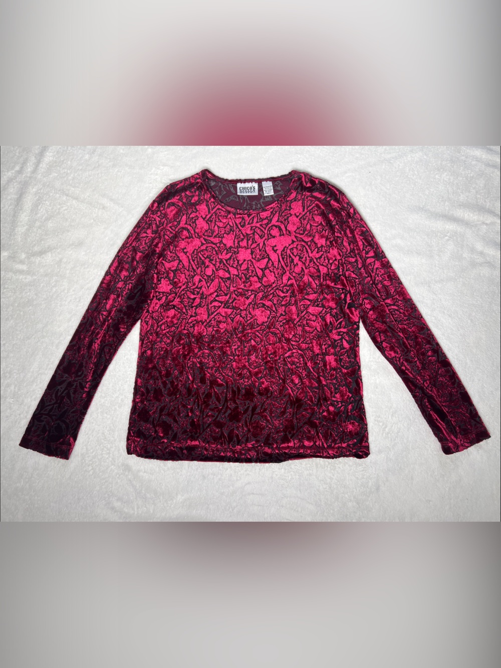 Chico's T-Shirt Women's 1 Red Velvet Long Sleeve Whimsigoth Dark Top Medium